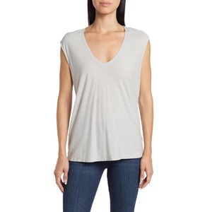 James Perse Women's Lightweight Deep V Scoop Neck Sleeveless Sheer Tee T-Shirt